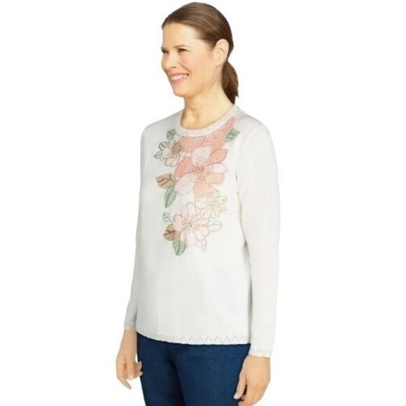 NWT ALFRED DUNNER Petite XL Echo Canyon Floral Applique Embellished Sweater PXL - Picture 2 of 4
